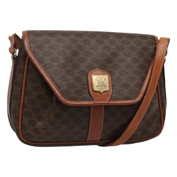 CELINE Macadam Canvas Shoulder Bag PVC Leather Brown Gold Auth - Picture 2 of 16